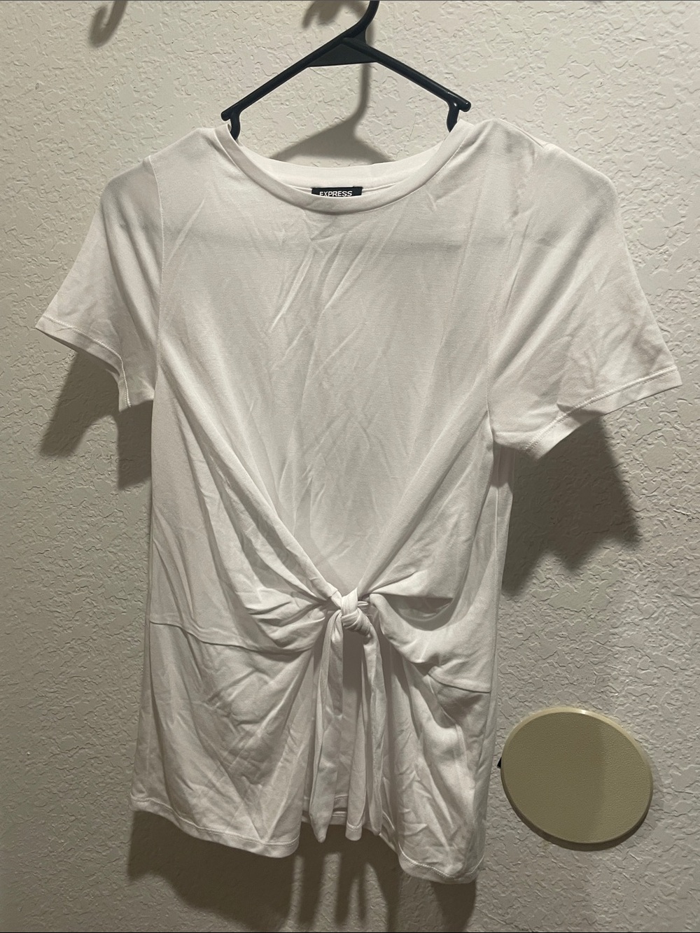 Express White Short Sleeve Knot Front Tee